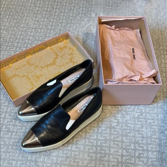 Miu Miu Black Slip-On Skater Platform Sneakers with Silver-Toned Tips - 39.5 - Picture 10 of 14